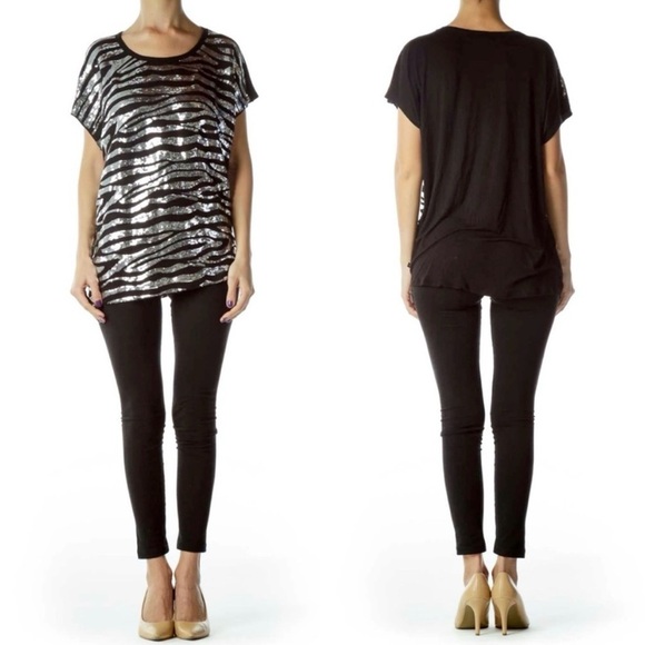 Michael By Michael Kors Sequin Zebra Stripe Top - Picture 3 of 9